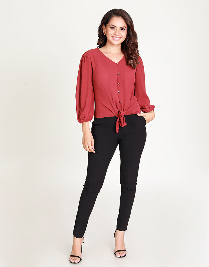 V-Neck Blouse with Long Sleeves