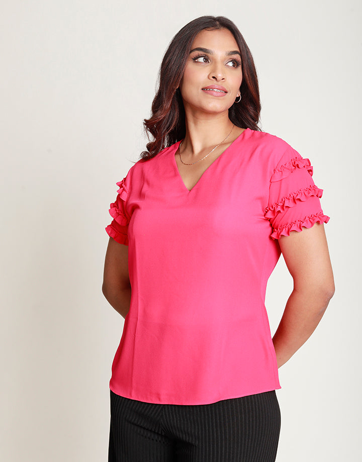 V-Neck Blouse with Ruffled Sleeves