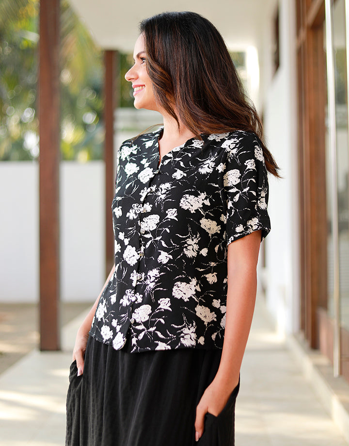 V-Neck Blouse with Short Sleeves