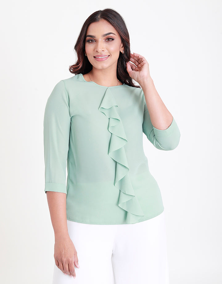 V-Neck Top with Ruffle Details