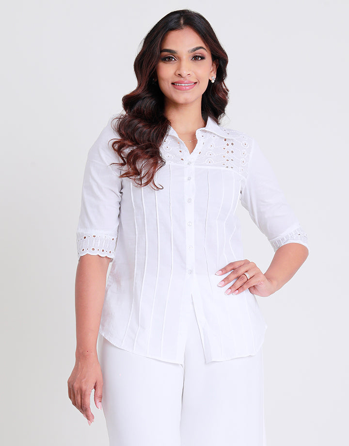 White Blouse with Cut Lawn and Pintucks