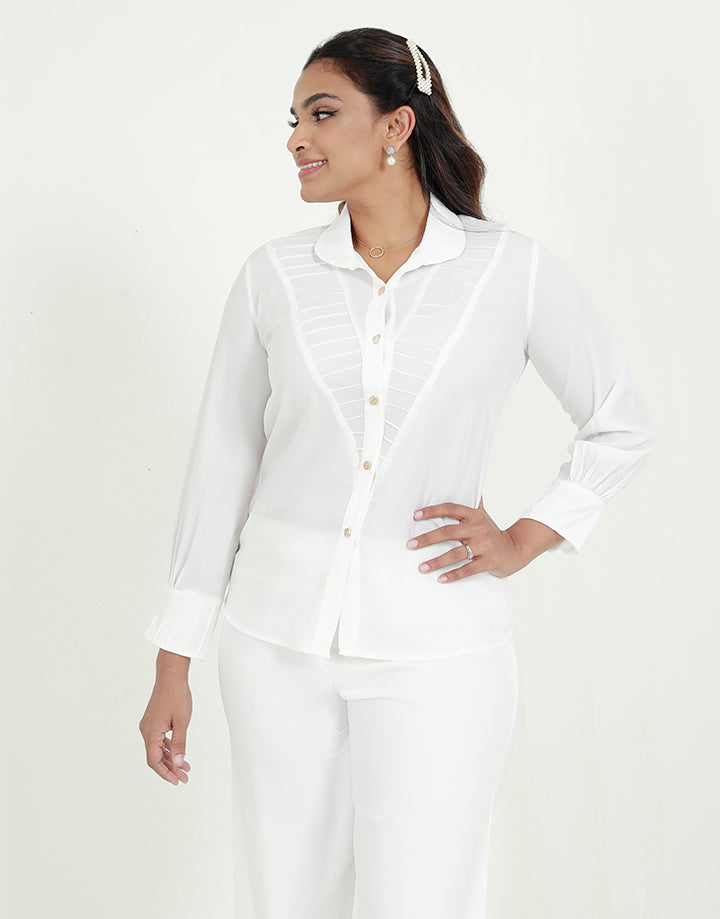 White Long Sleeves Blouse with Collared