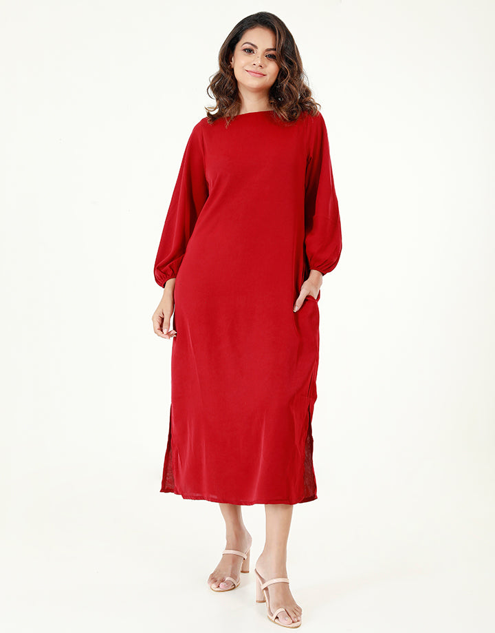 ¾ Sleeves Shift Dress with Side Pockets