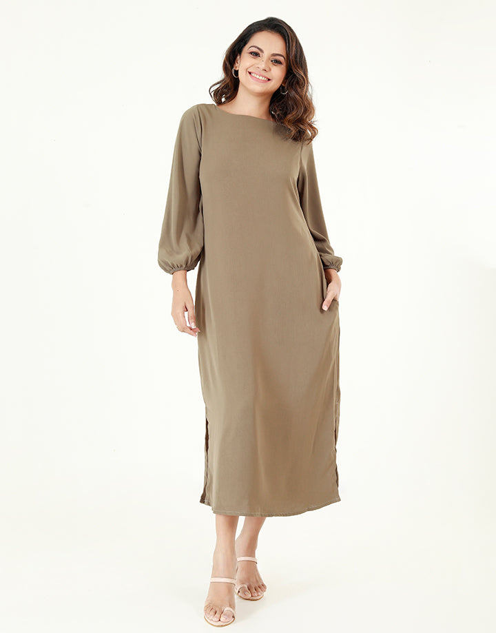 ¾ Sleeves Shift Dress with Side Pockets