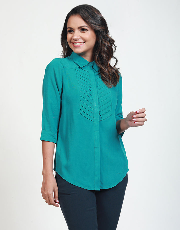 ¾ Sleeves Shirt with Pleated Detail