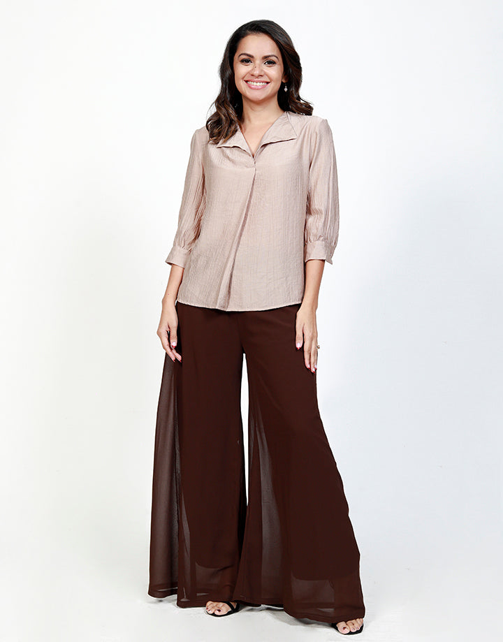 ¾ Sleeves Top with Box Pleated