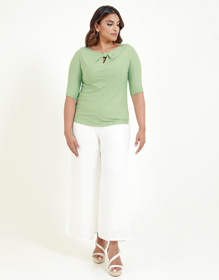 ¾ Sleeves Top with Knotted Neck Line