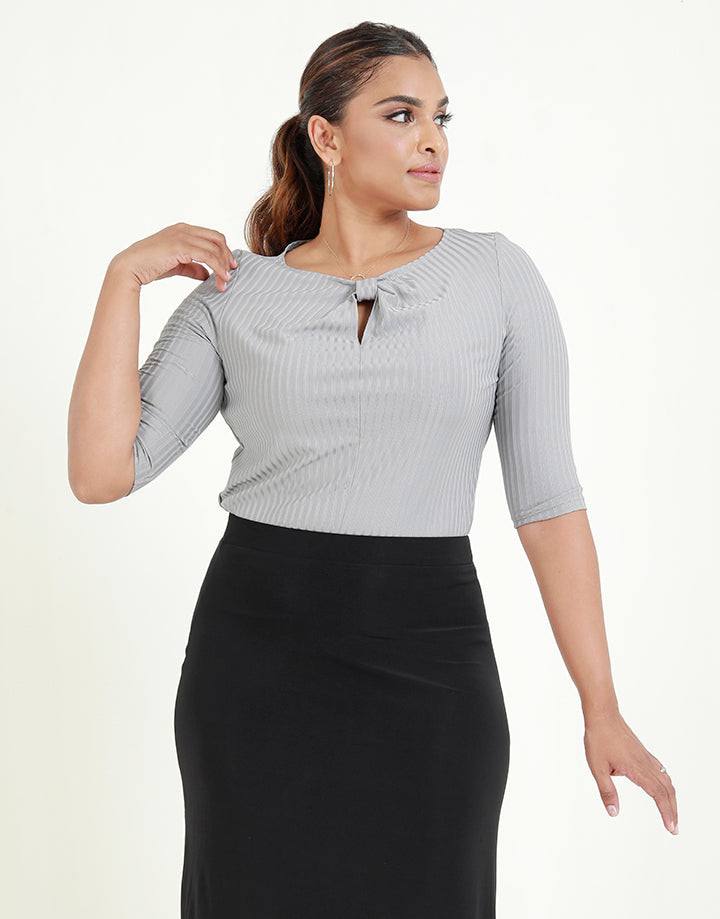 ¾ Sleeves Top with Knotted Neck Line