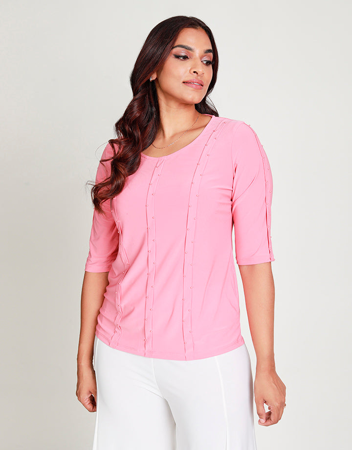 ¾ Sleeves Top with Pearl Details