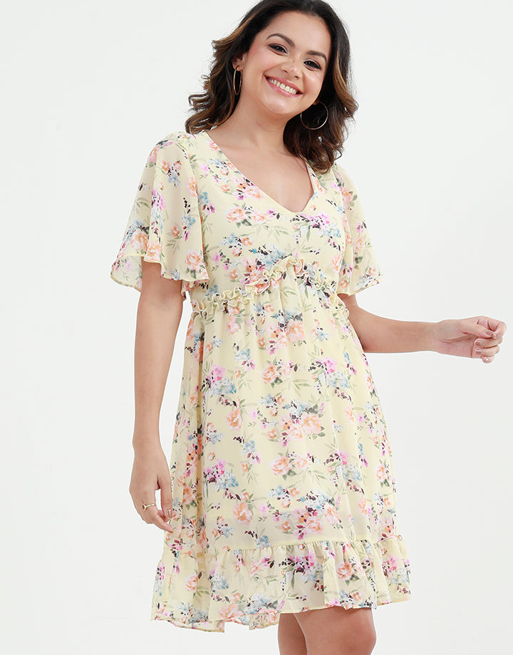 Printed Dress with Flared Sleeves