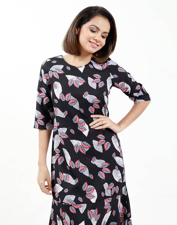 Printed Maxi Dress with ¾ Sleeves