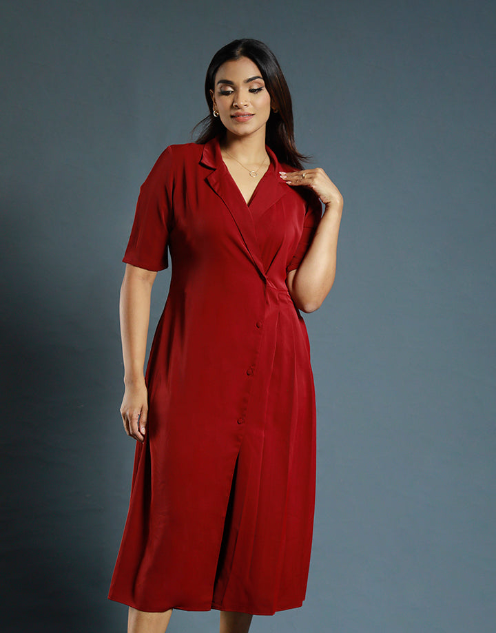 Blazer Collared Dress with Side Pleat