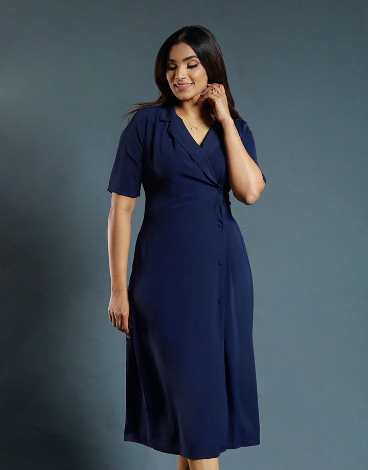 Blazer Collared Dress with Side Pleat