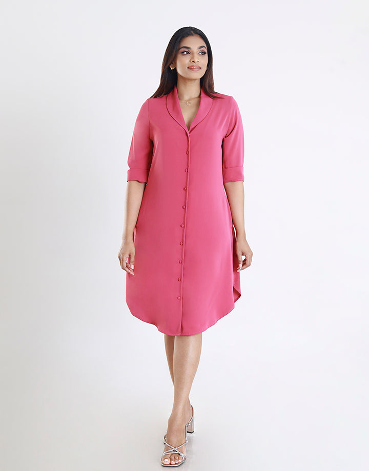 Button Down Dress with Shawl Collar