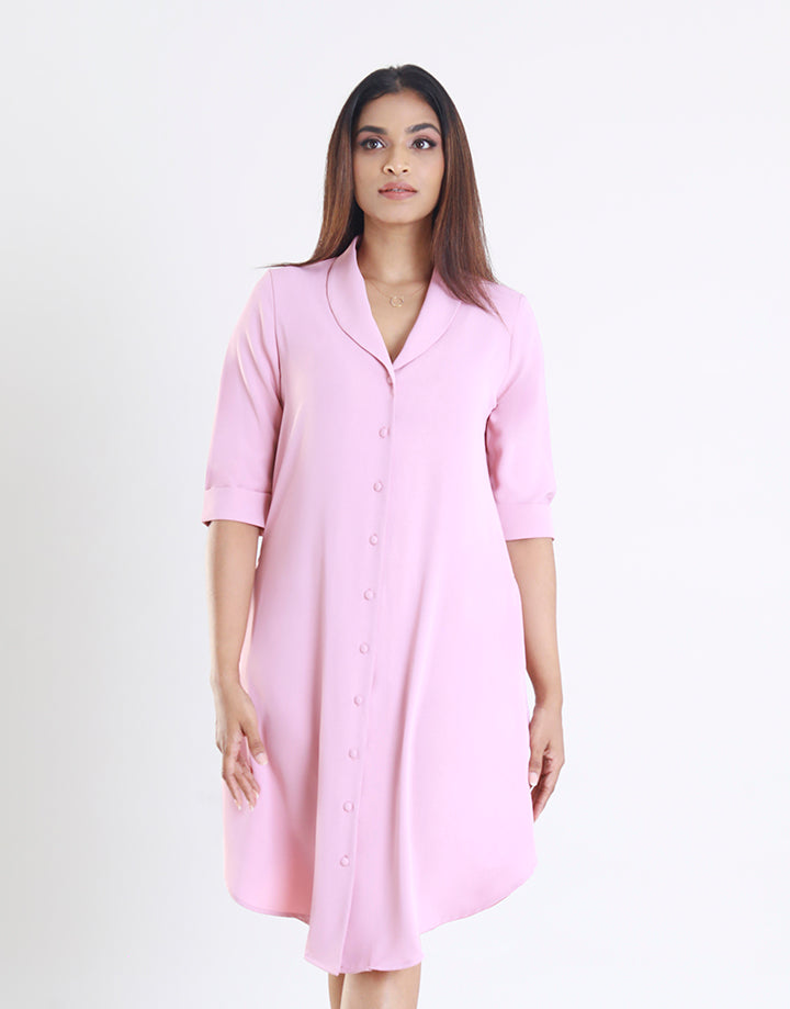 Button Down Dress with Shawl Collar