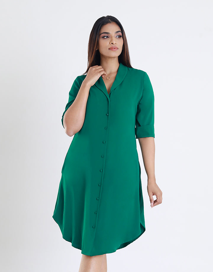 Button Down Dress with Shawl Collar