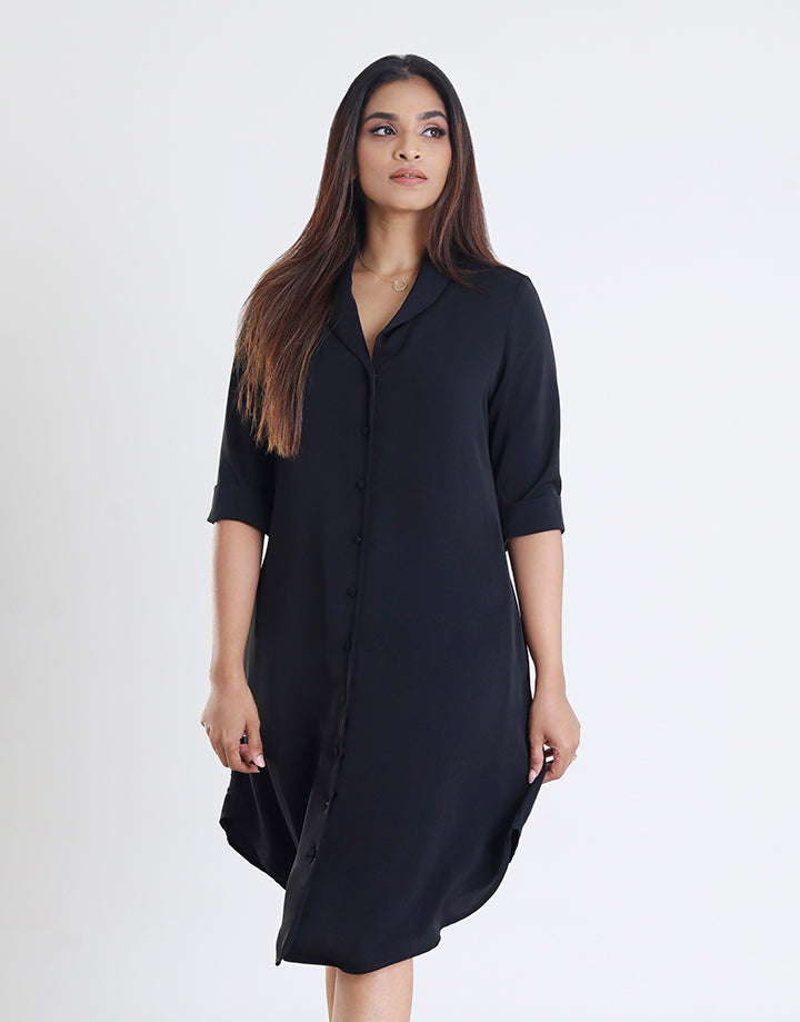 Button Down Dress with Shawl Collar
