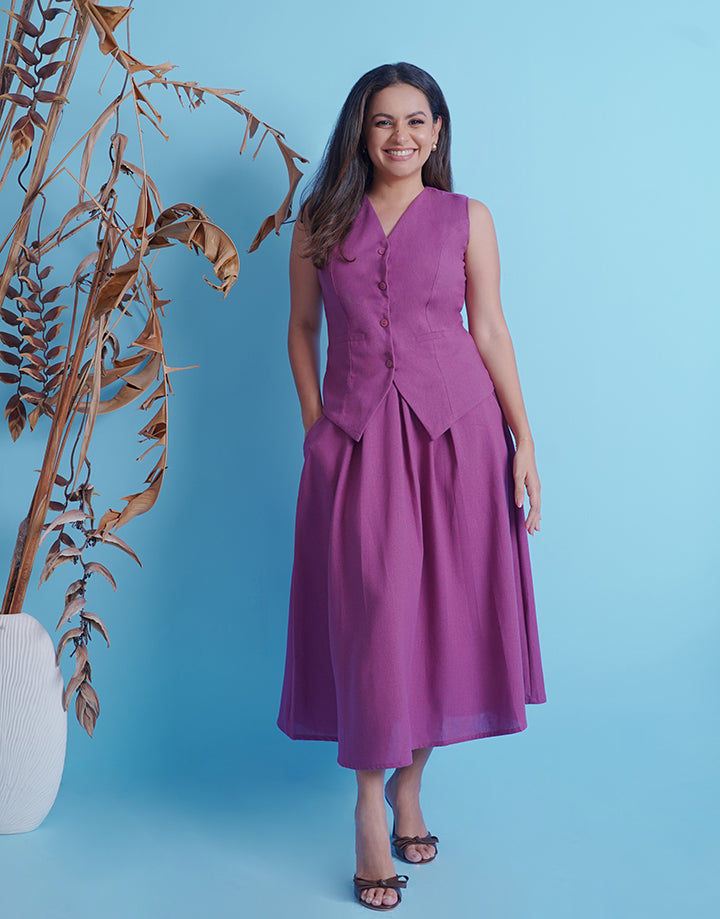 Linen Pleated Skirt with Pockets