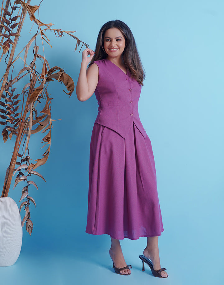 Linen Pleated Skirt with Pockets