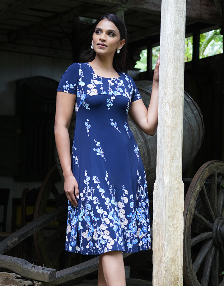 Printed Short Sleeve Midi Dress