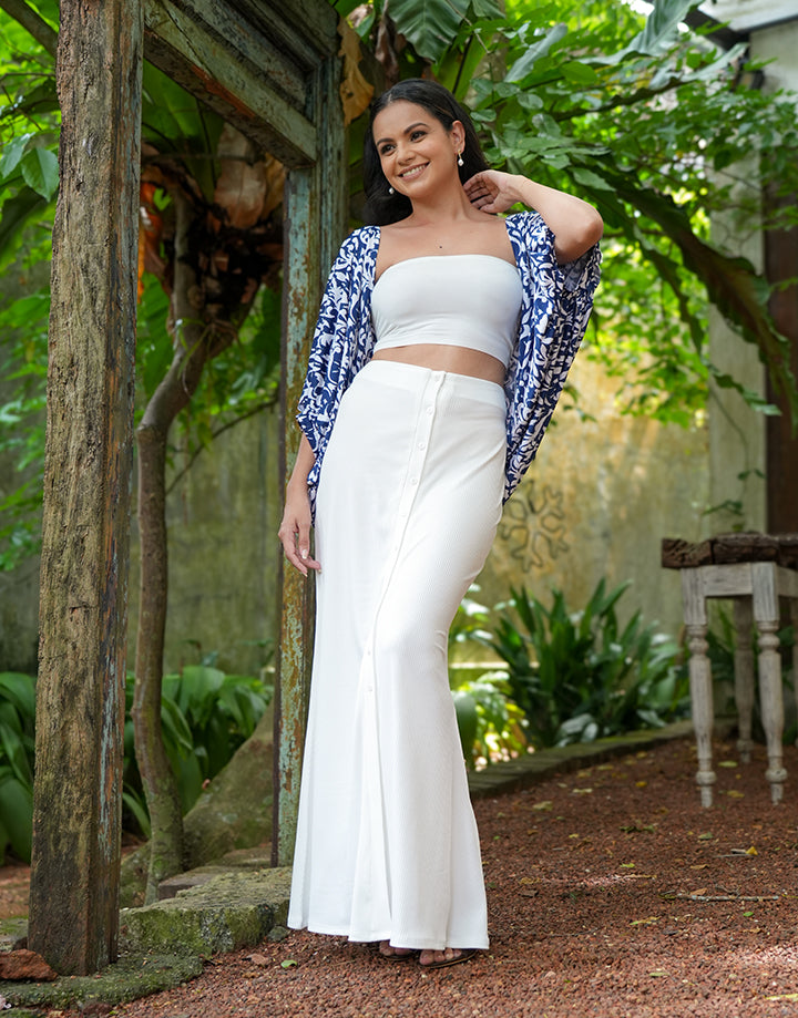 Rib Button Front Long Skirt