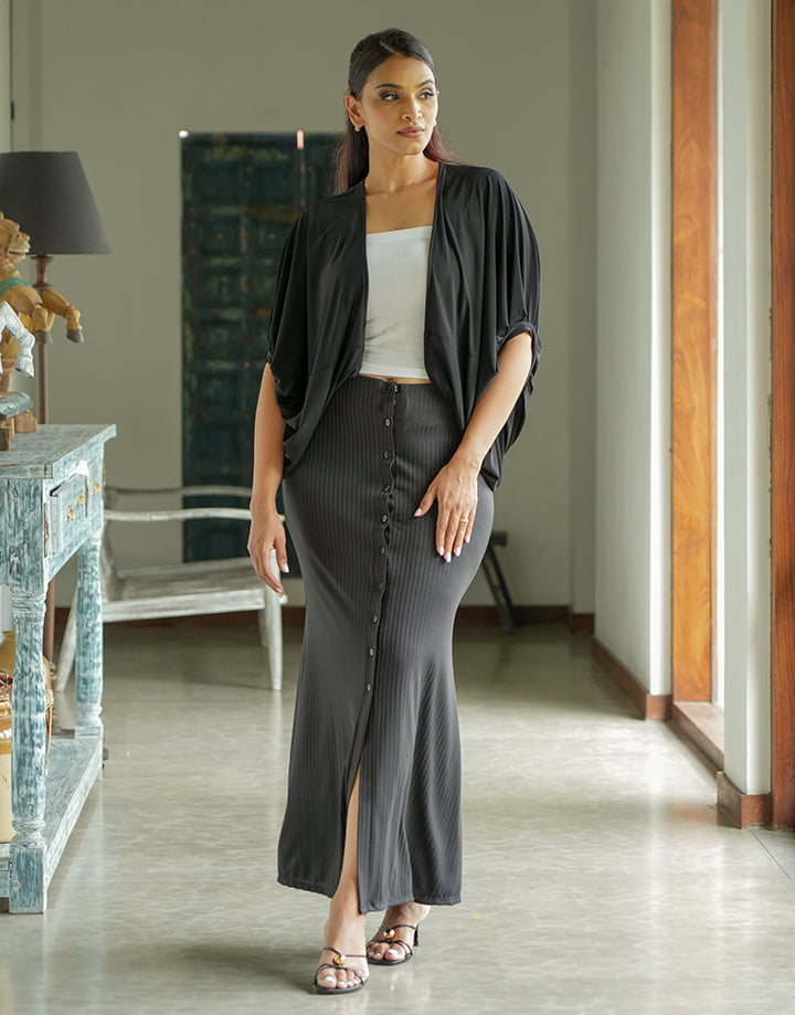 Rib Button Front Long Skirt