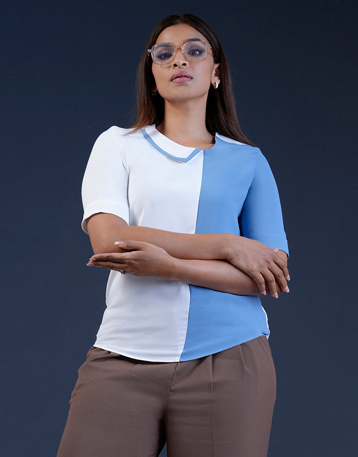 Color-Block Blouse Asymmetrical Neck – Spring & Summer