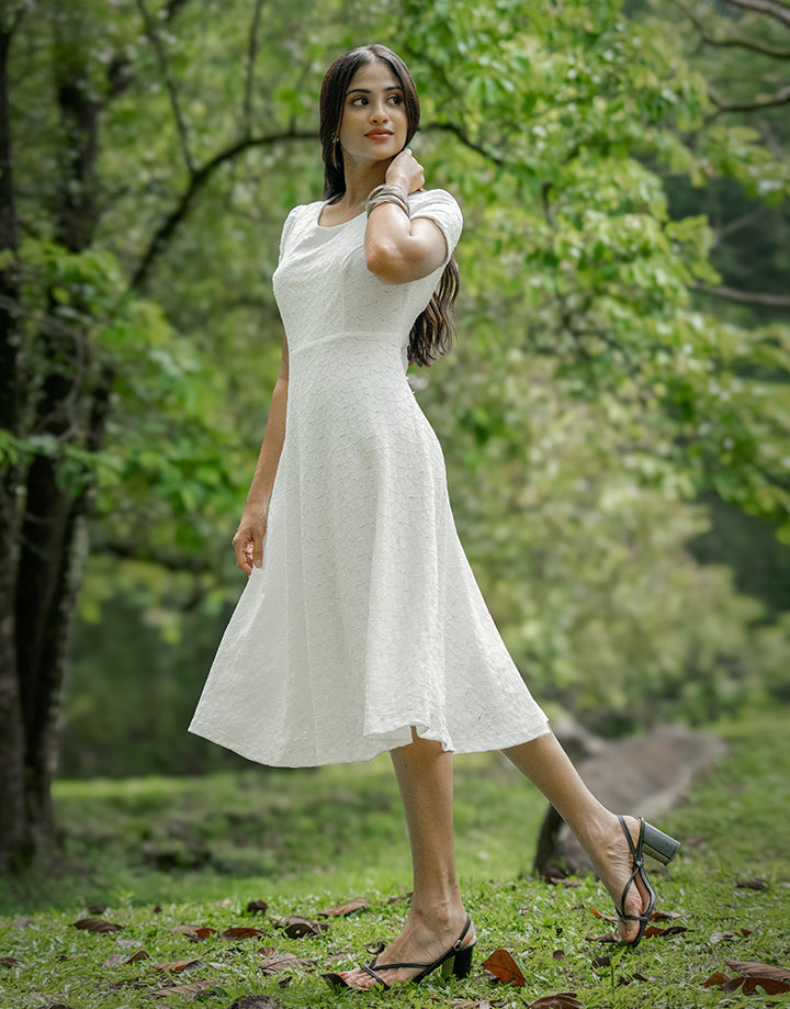 Princess Line Frock White Princess Line Dress with Short Sleeve – Spring & Summer