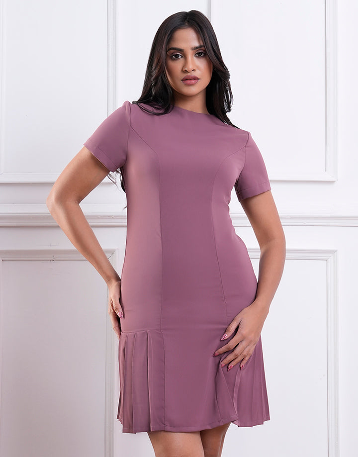 Short Sleeve Princes line Dress with Pleated Hem – Spring & Summer