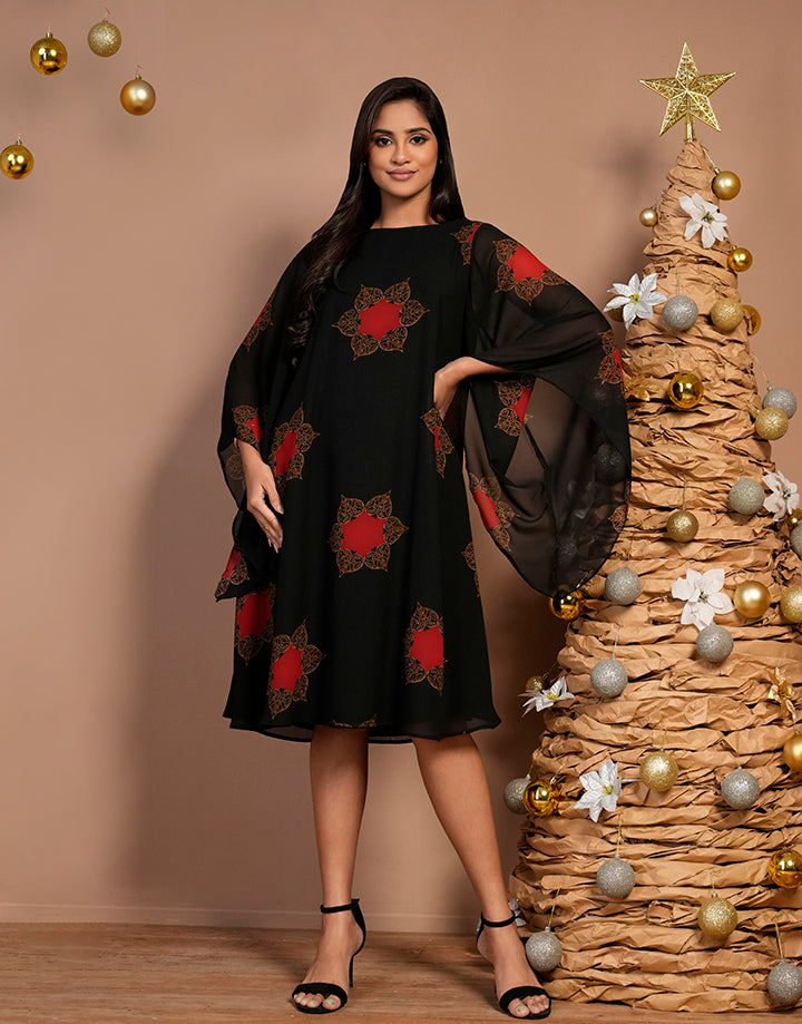 Handkerchief Sleeve A-Line Dress