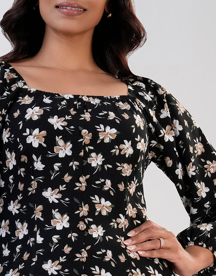 Lantern Sleeve Square Neck Dress