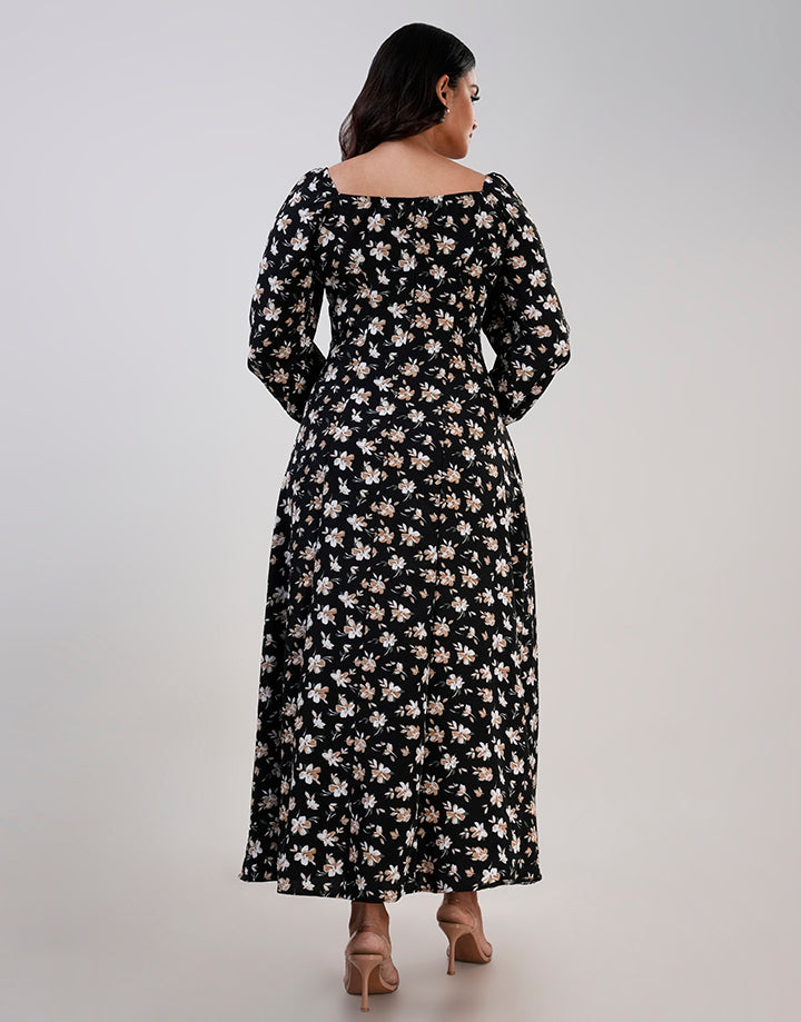 Lantern Sleeve Square Neck Dress