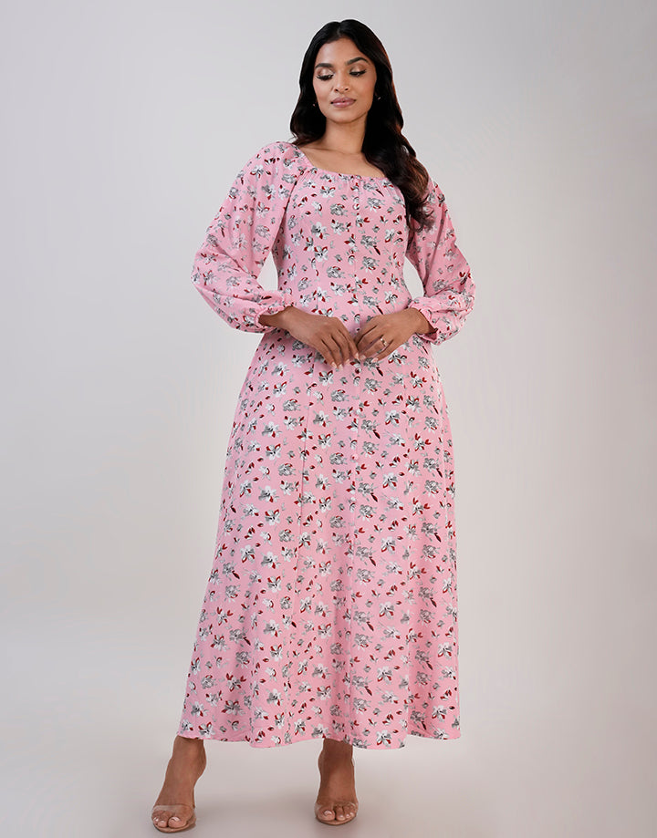 Lantern Sleeve Square Neck Dress