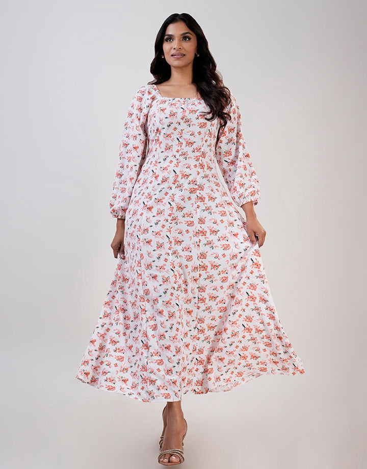 Lantern Sleeve Square Neck Dress