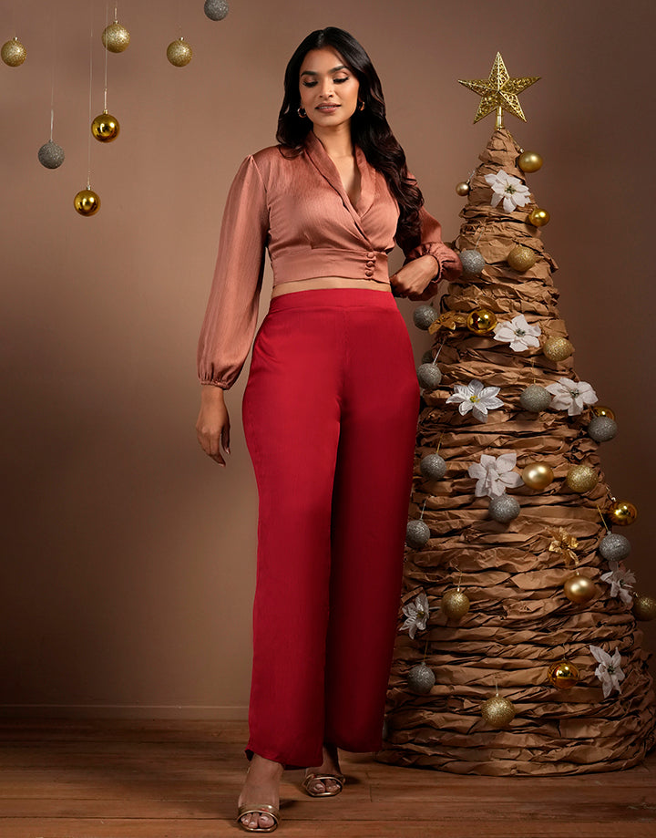 Long Puff Sleeve Satin Crop Top