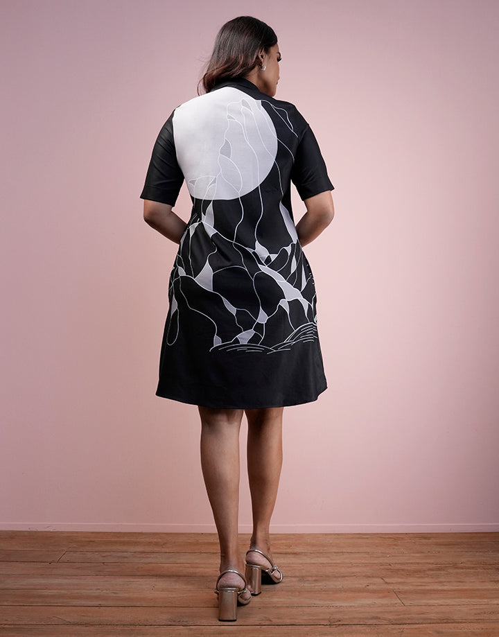 Folded Sleeve Printed Shirt Dress