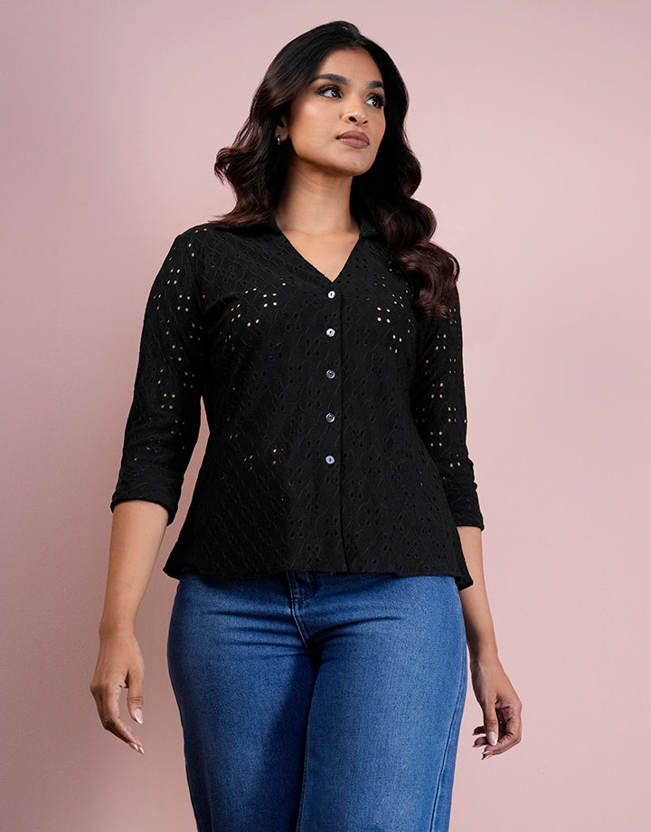 Cutlawn Stretch Blouse with Folder Sleeve