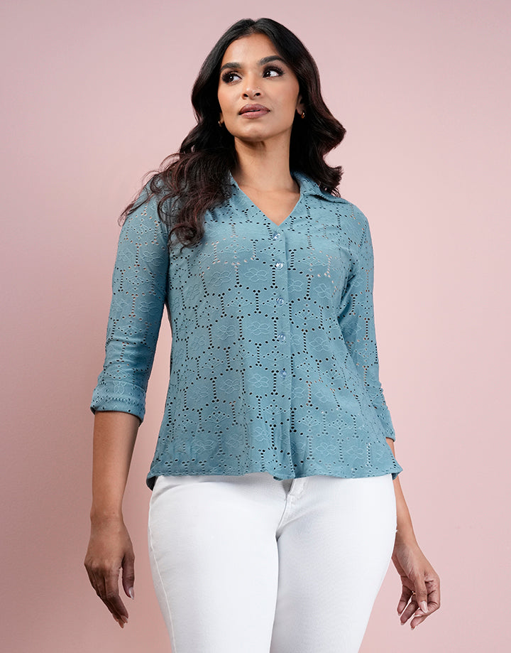 Cutlawn Stretch Blouse with Folder Sleeve