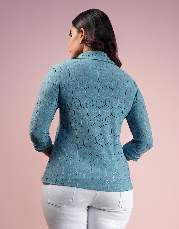 Cutlawn Stretch Blouse with Folder Sleeve