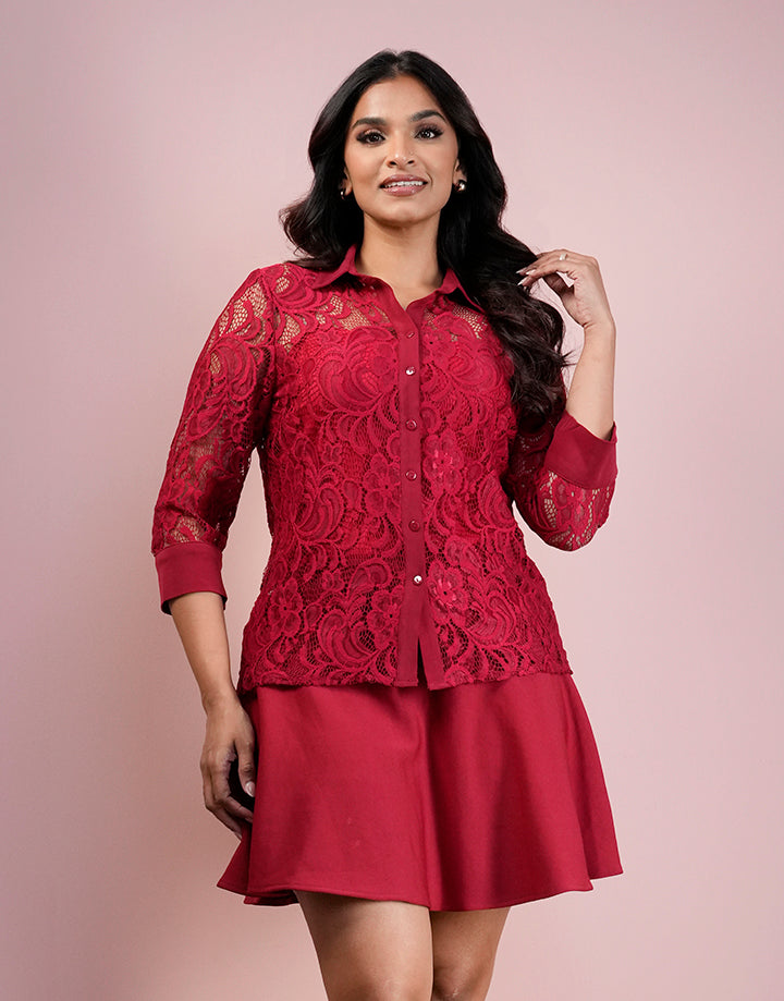 Lace Button Down Collar Blouse