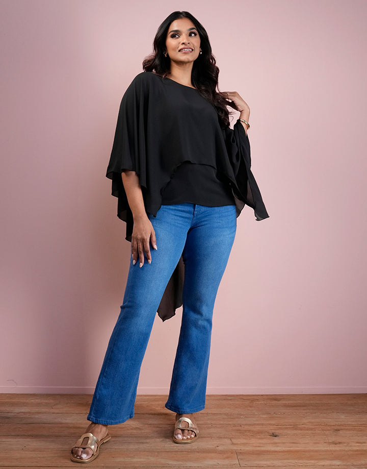 Asymmetrical Hem Poncho Top