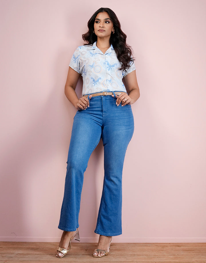 Printed Blazer Collared Blouse