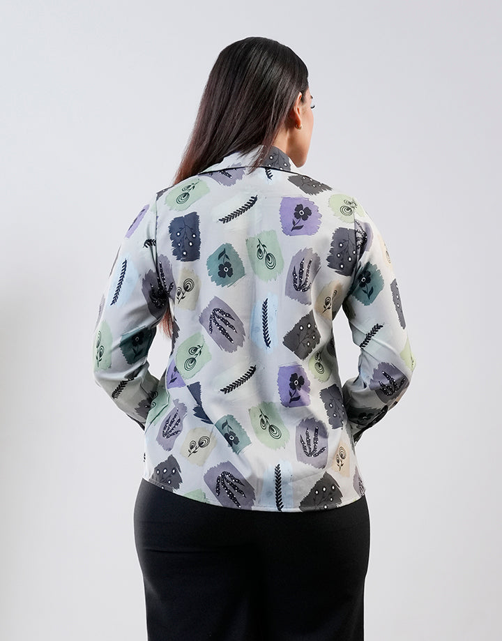 Button Down Blouse with Standed Collar