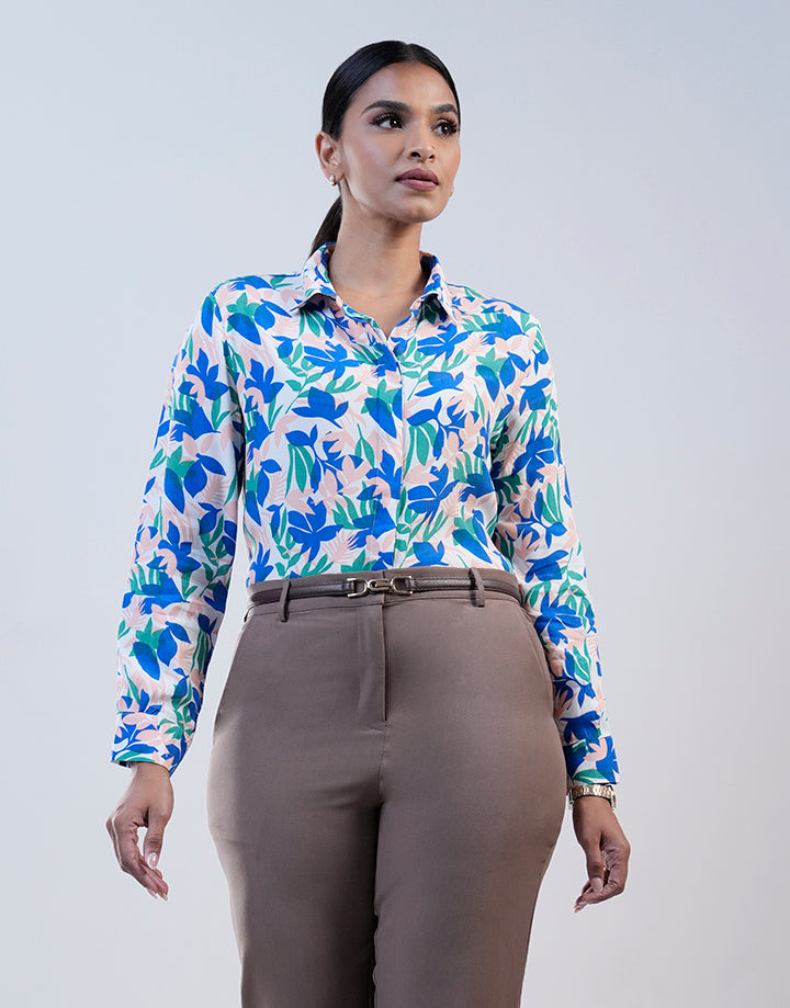 Long Sleeve Hidden Placket Shirt Blouse