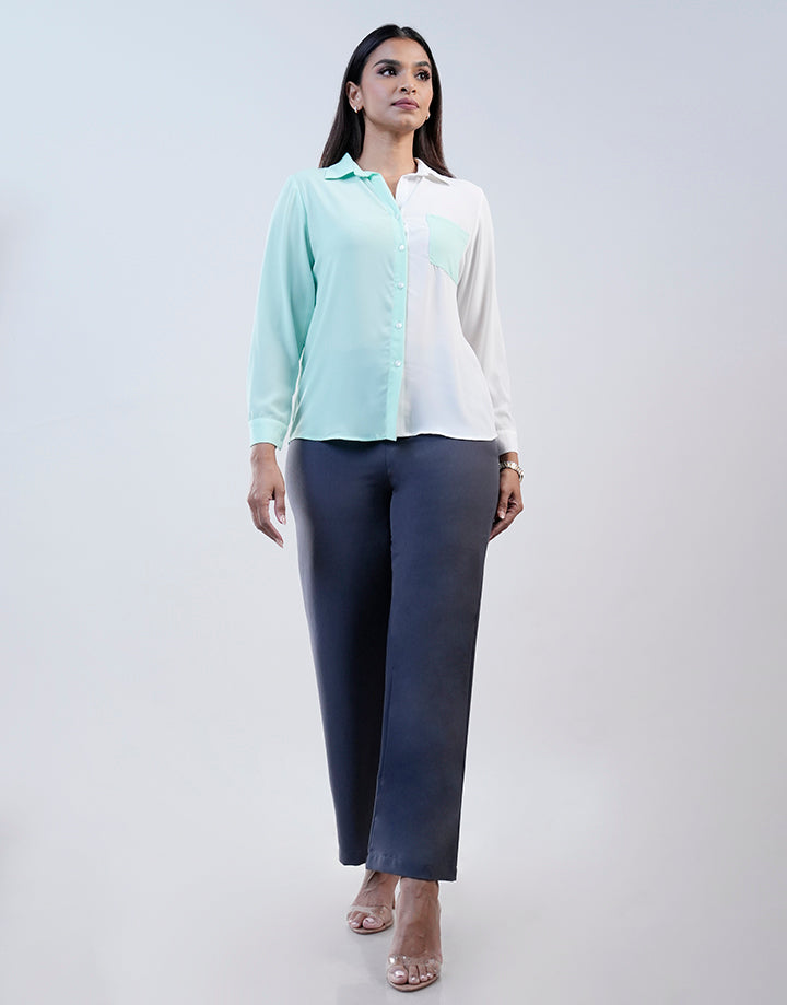 Colour Block Blouse with Patch Pocket