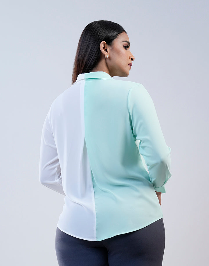 Colour Block Blouse with Patch Pocket