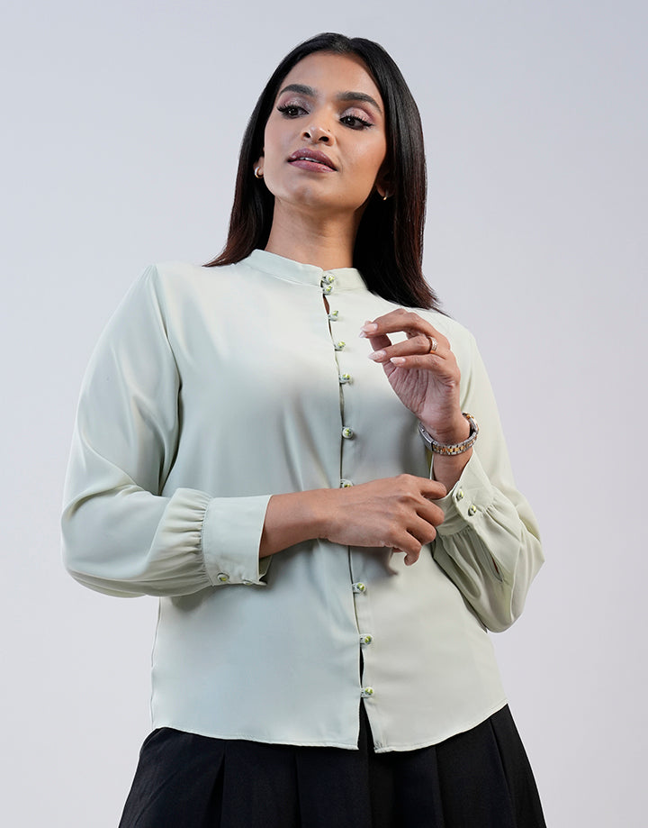 Mandarin Collar Button Down Blouse