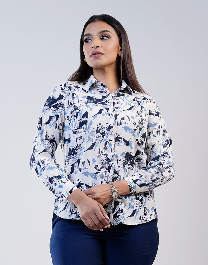 Printed Button Down Shirt Blouse