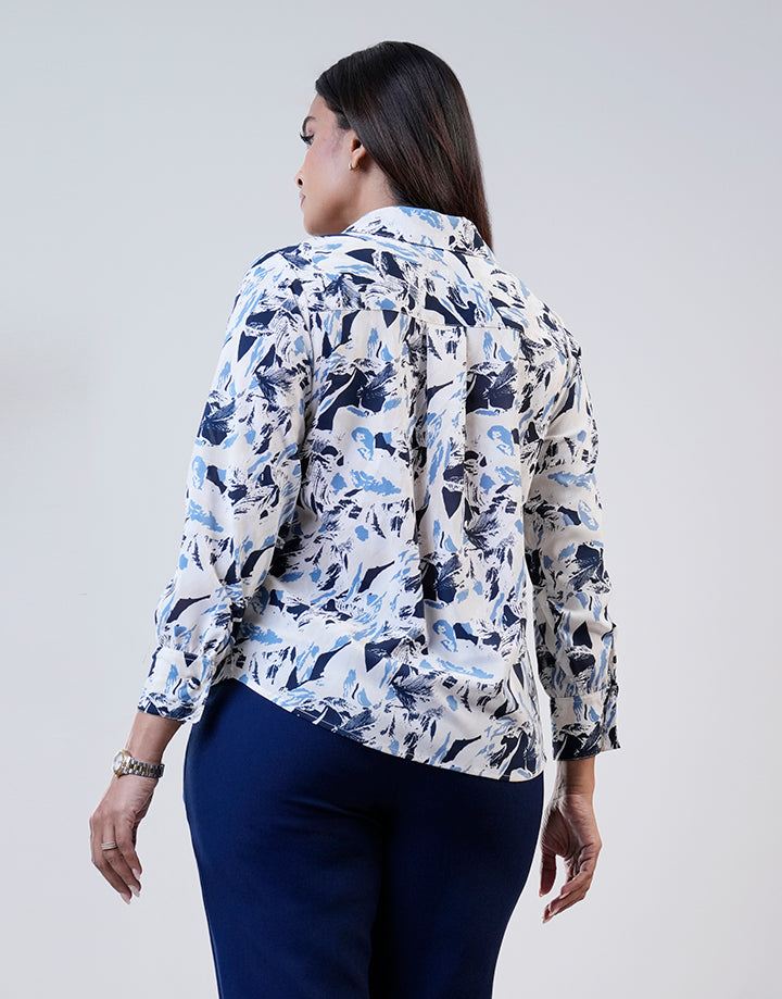 Printed Button Down Shirt Blouse