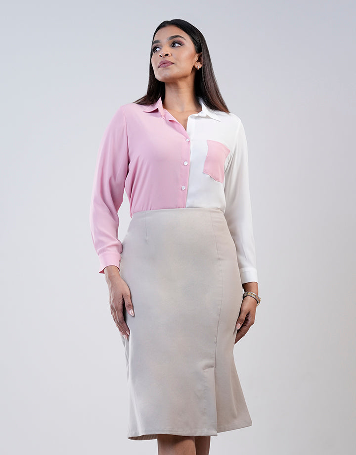 Colour Block Blouse with Patch Pocket